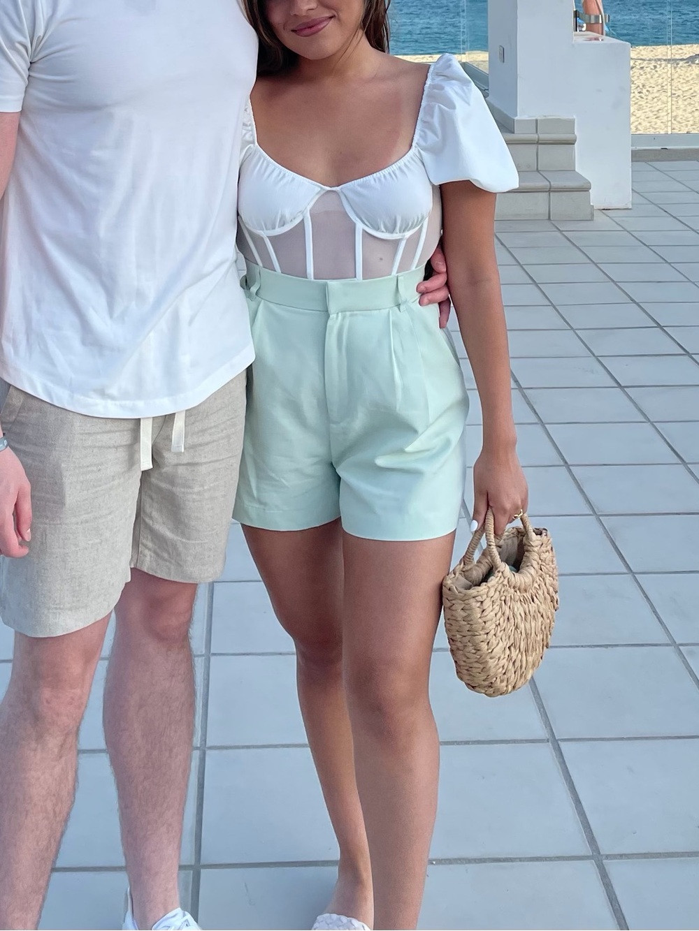 Zara Mint High-Waist Tailored Shorts